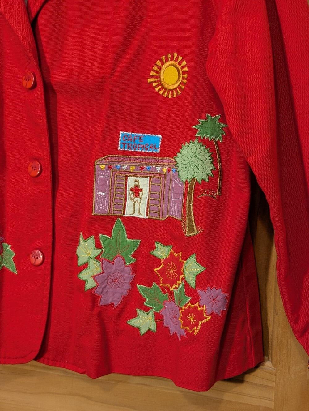 NWT Hearts Of Palm Blazer Jacket Embroidered Tropical Floral Red Sz 14 Beach VTG - Picture 5 of 14
